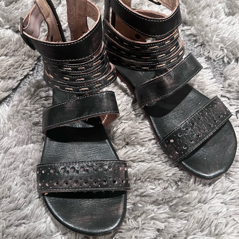 Bed Stu Black Leather Sandals with Braided Straps